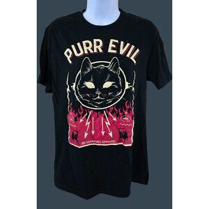 Purr Evil Cat Graphic T-Shirt M Black By Be Humane[e] Apparel Cotton Unisex